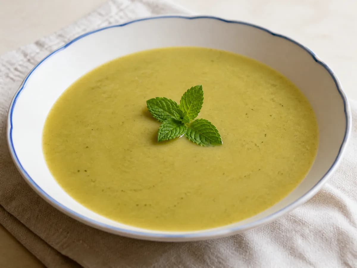 Pormenor de uma porção de Creme de Courgetes Cremoso