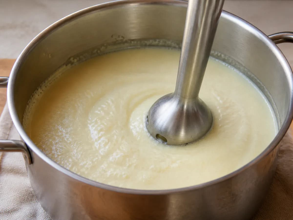 Preparação de Creme de Couve-Flor com Alho Francês durante a confeção