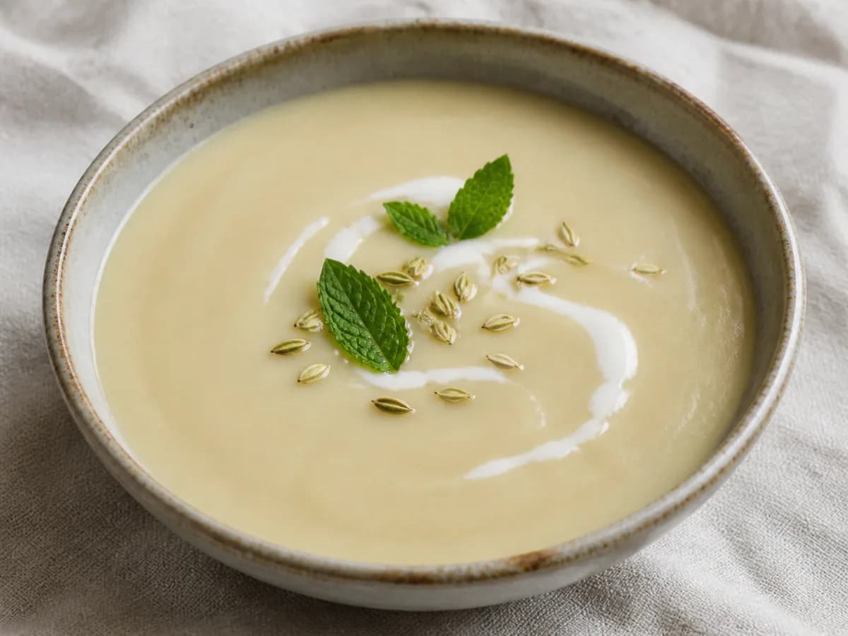 Pormenor de uma porção de Creme de Funcho e Grão