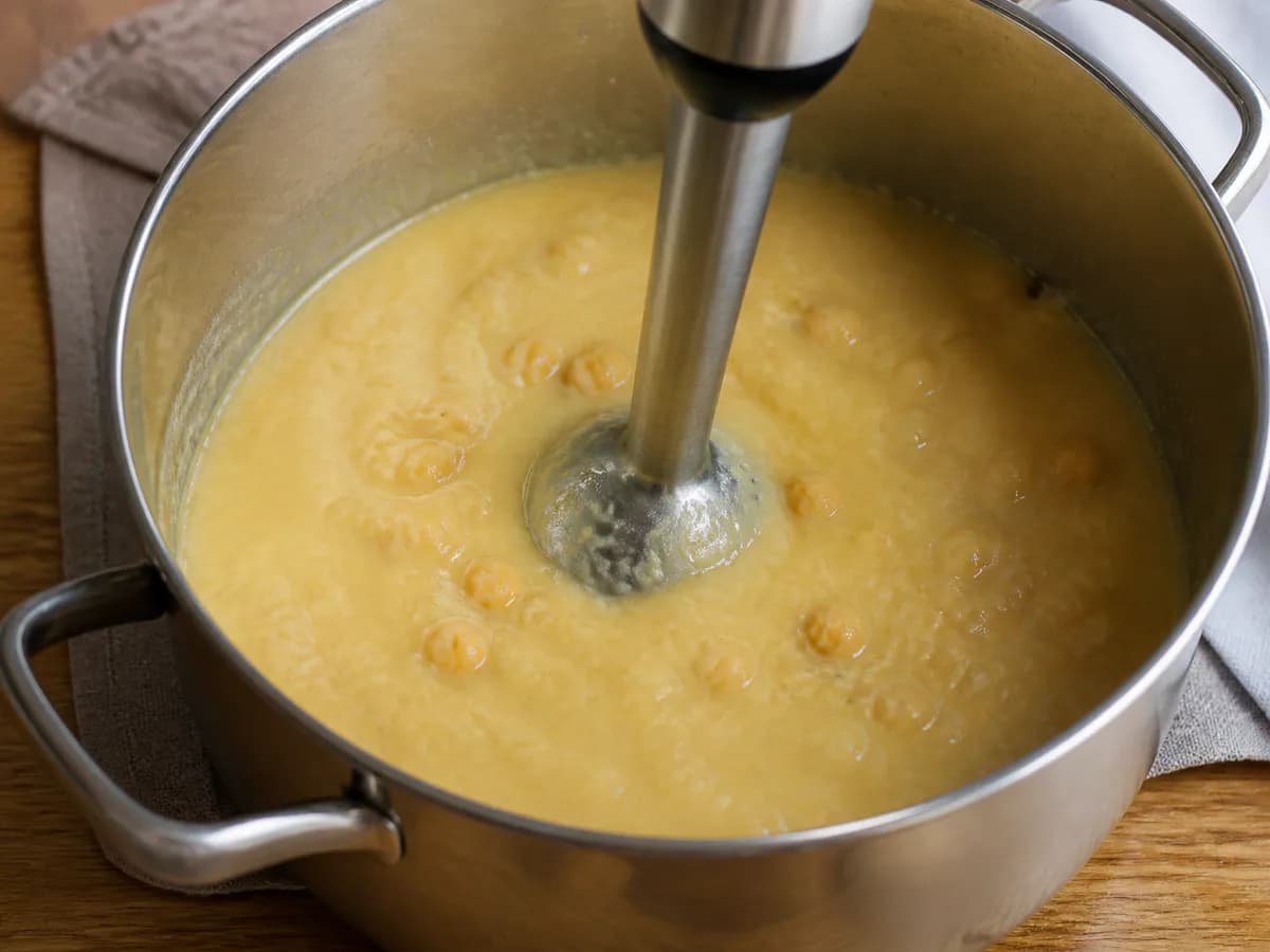 Preparação de Creme de Grão com Massinha durante a confeção