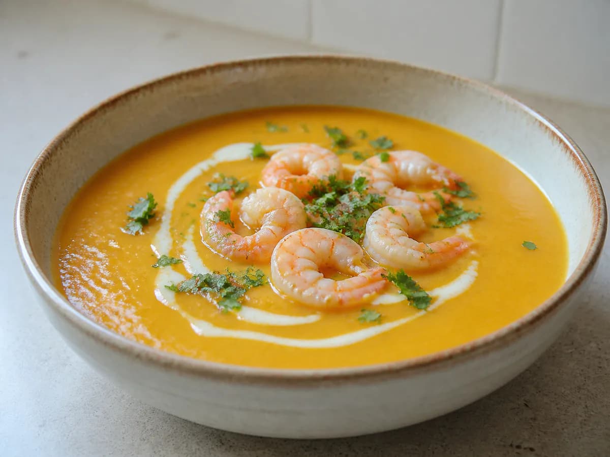 Creme de Legumes com Coentros e Camarão (Bimby)