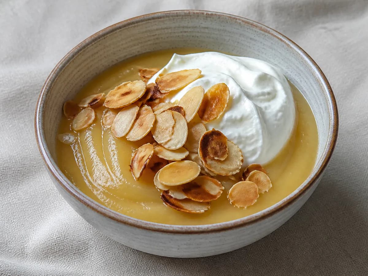 Creme de Maçã com Amêndoa Crocante e Natas