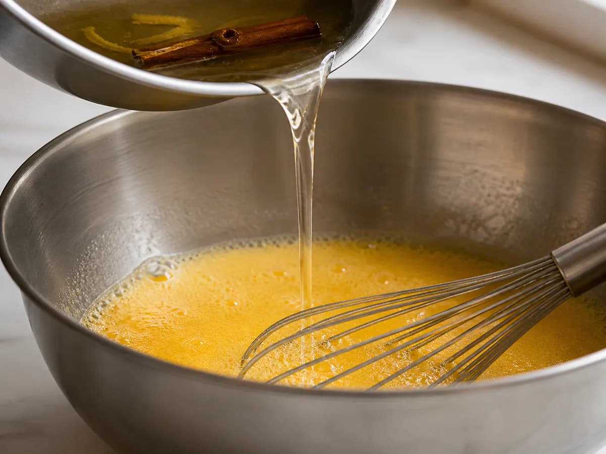 Preparação de Creme de Ovos durante a confeção