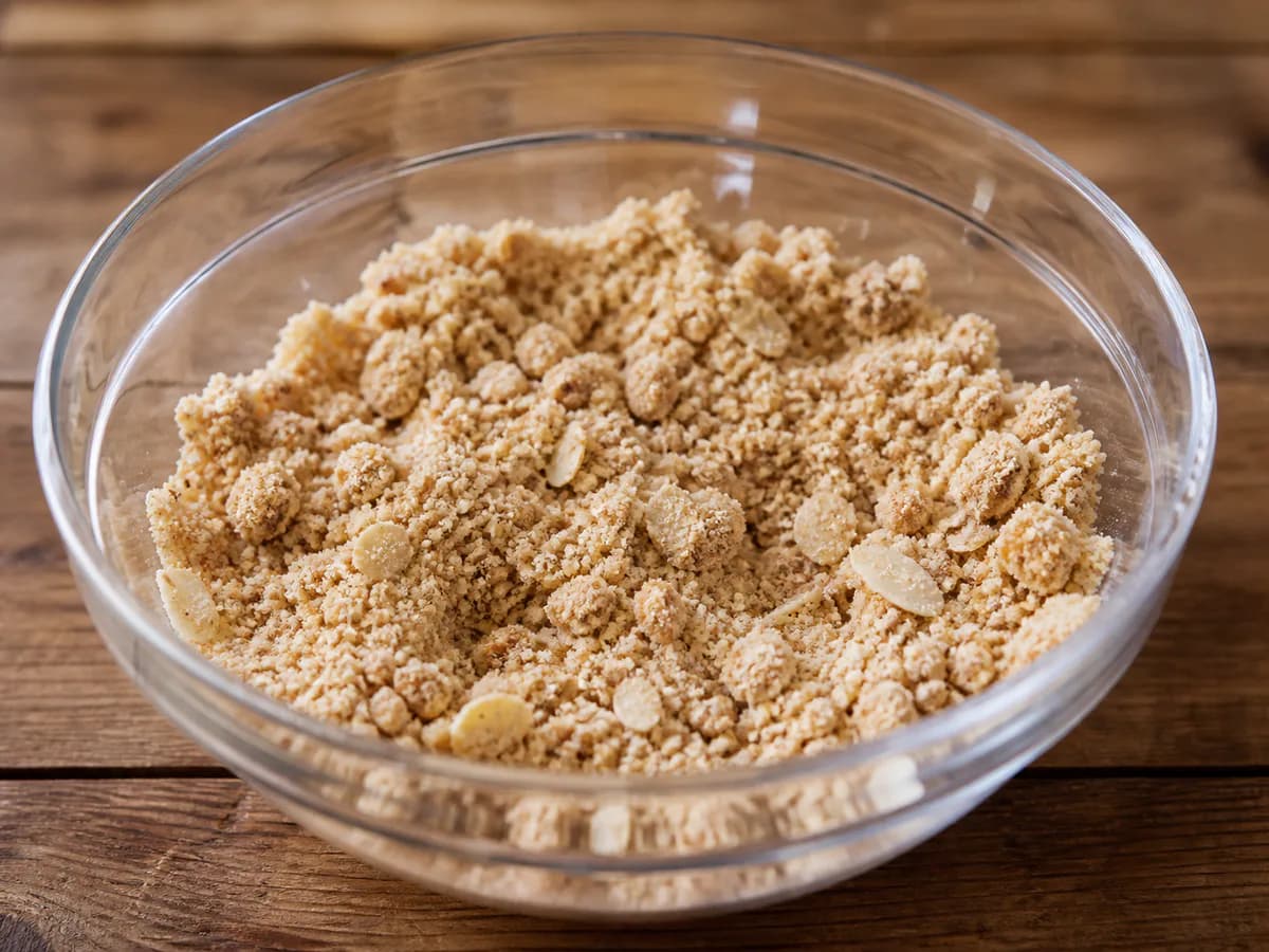 Preparação de Crumble de Frutos Vermelhos e Maçãs Aromatizado com Especiarias durante a confeção