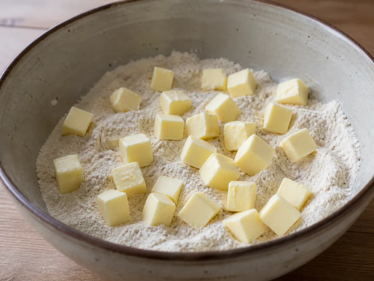 Preparação de Crumble de Frutos Vermelhos e Maçã durante a confeção