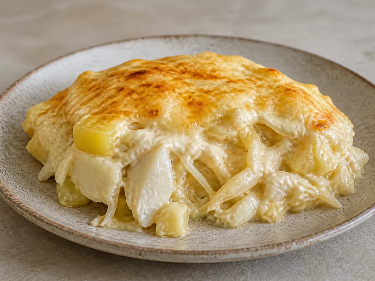 Pormenor de uma porção de Bacalhau com Natas - Um Clássico Que Nunca Falha