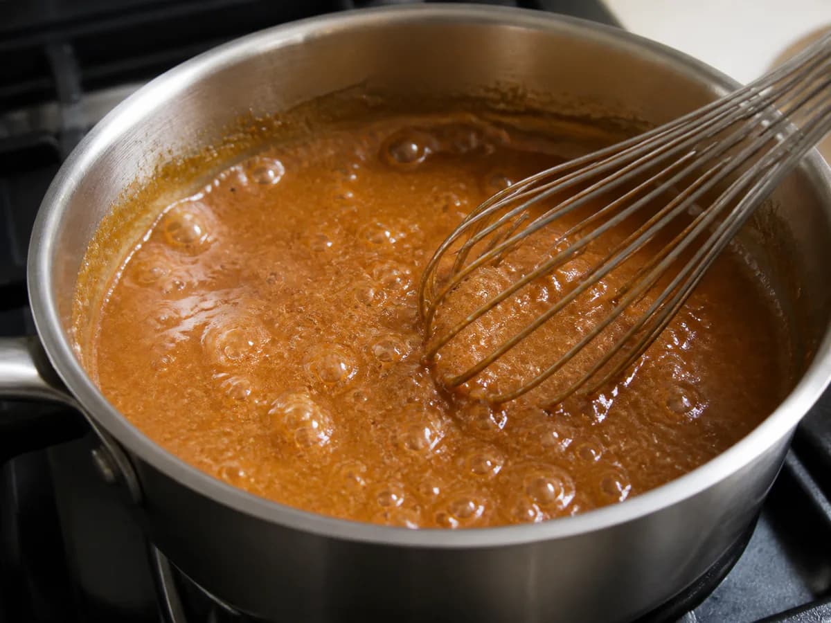 Preparação de Delícia de Caramelo e Chocolate durante a confeção