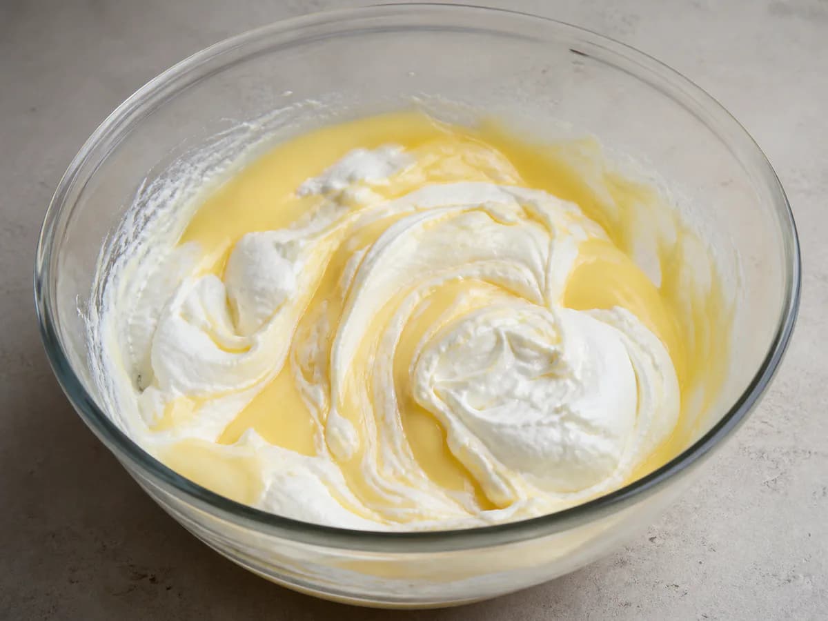 Preparação de Mousse de Limão com Natas durante a confeção