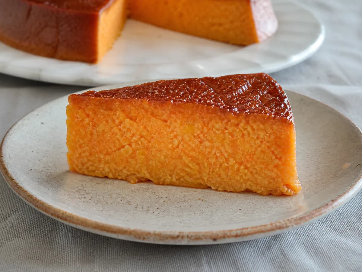 Pormenor de uma porção de Doce de Cenoura Cremoso