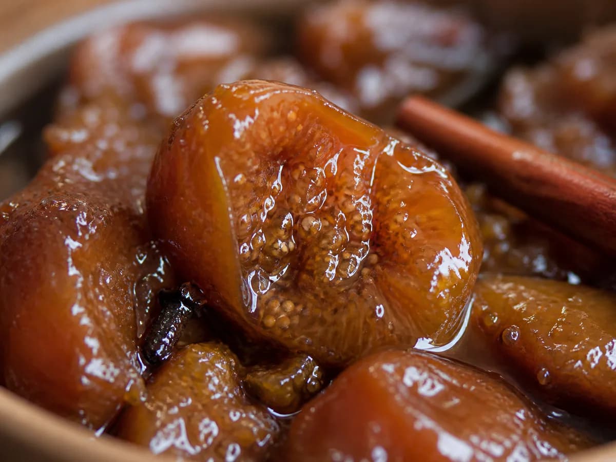 Pormenor de uma porção de Doce de Figo Receita Muito Antiga