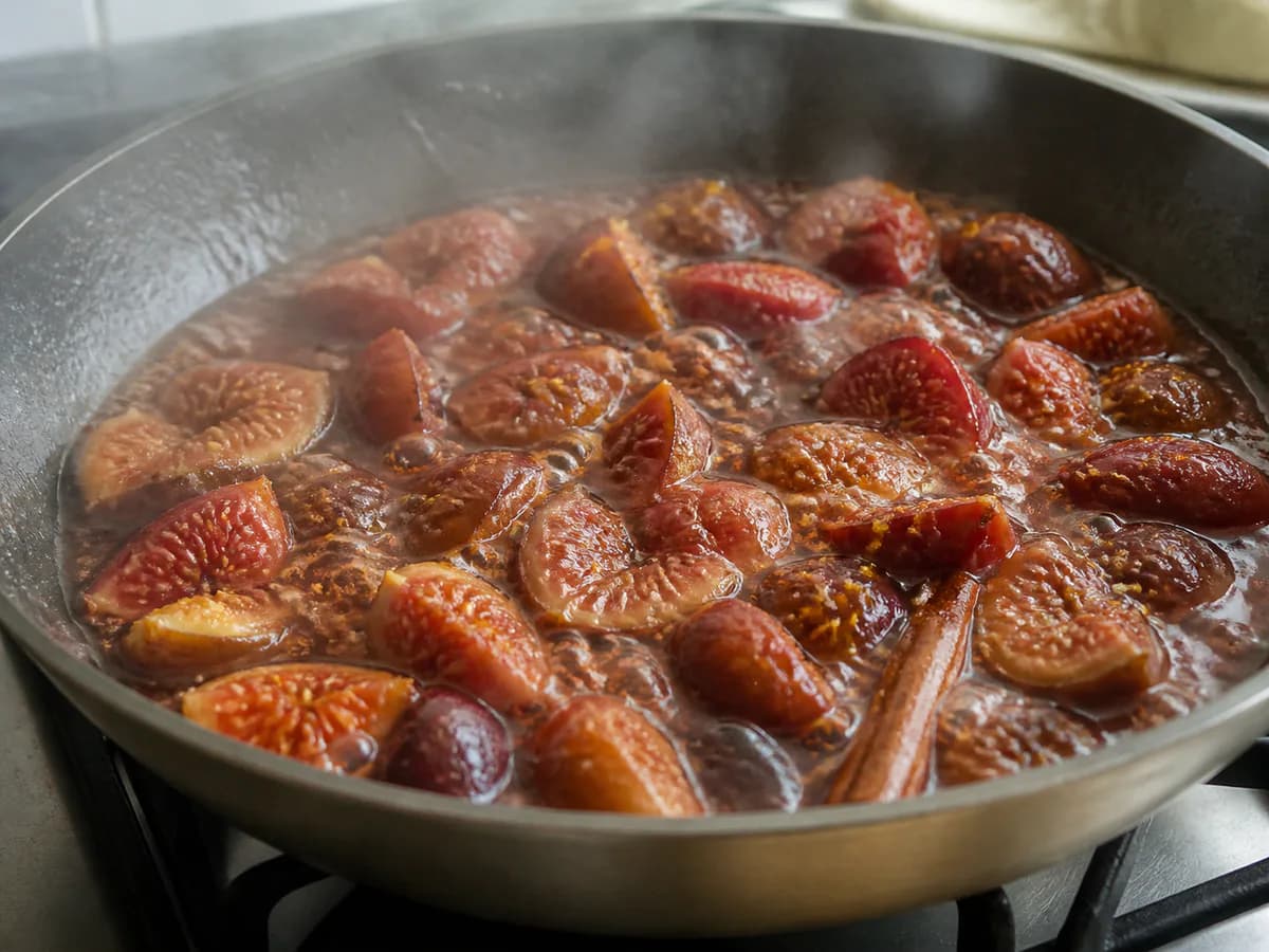 Preparação de Doce de Figos e Canela durante a confeção