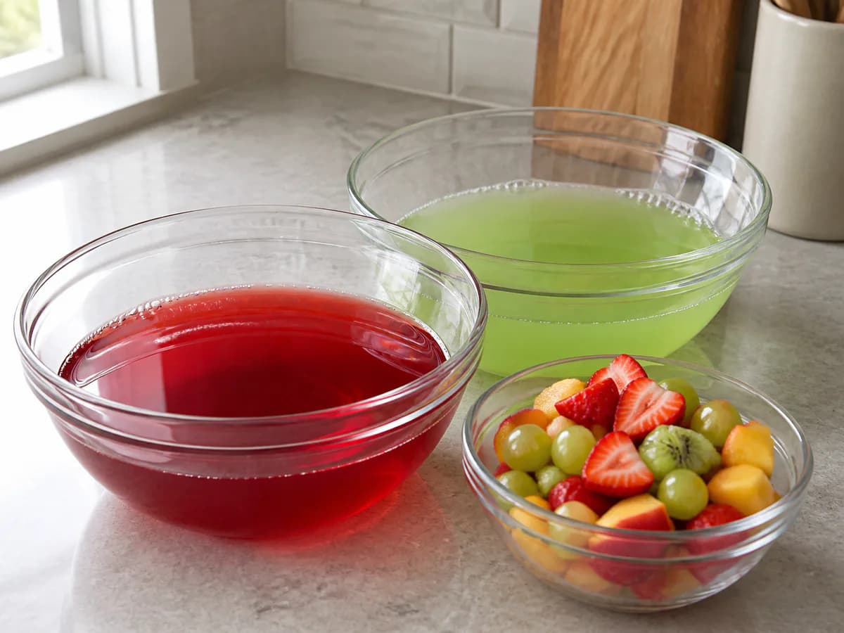 Preparação de Doce de Gelatina com Frutas durante a confeção