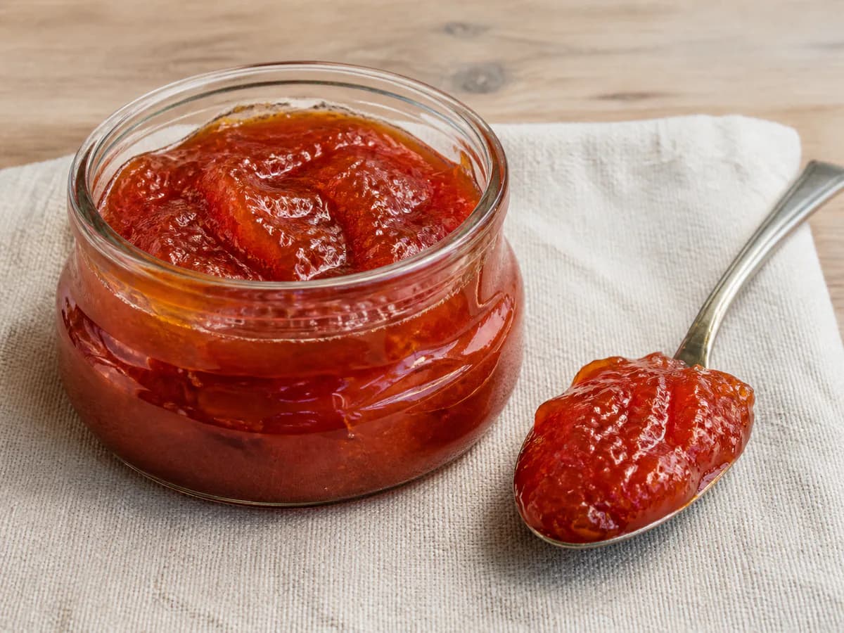 Pormenor de uma porção de Doce de Tomate