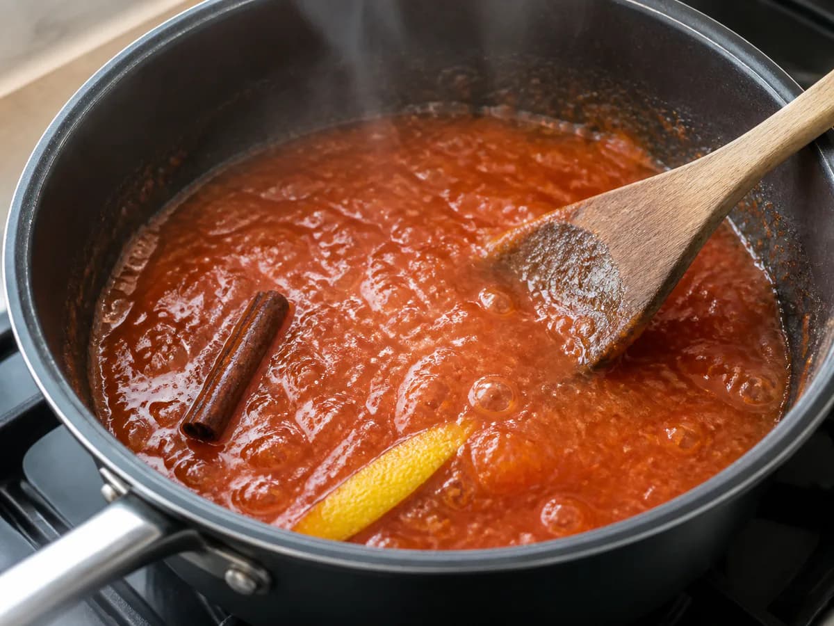 Preparação de Doce de Tomate durante a confeção