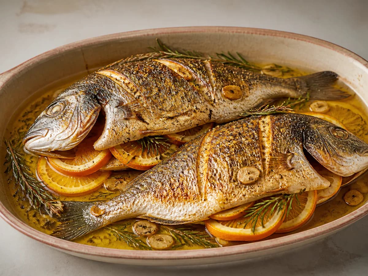Dourada Assada com Laranja e Alecrim