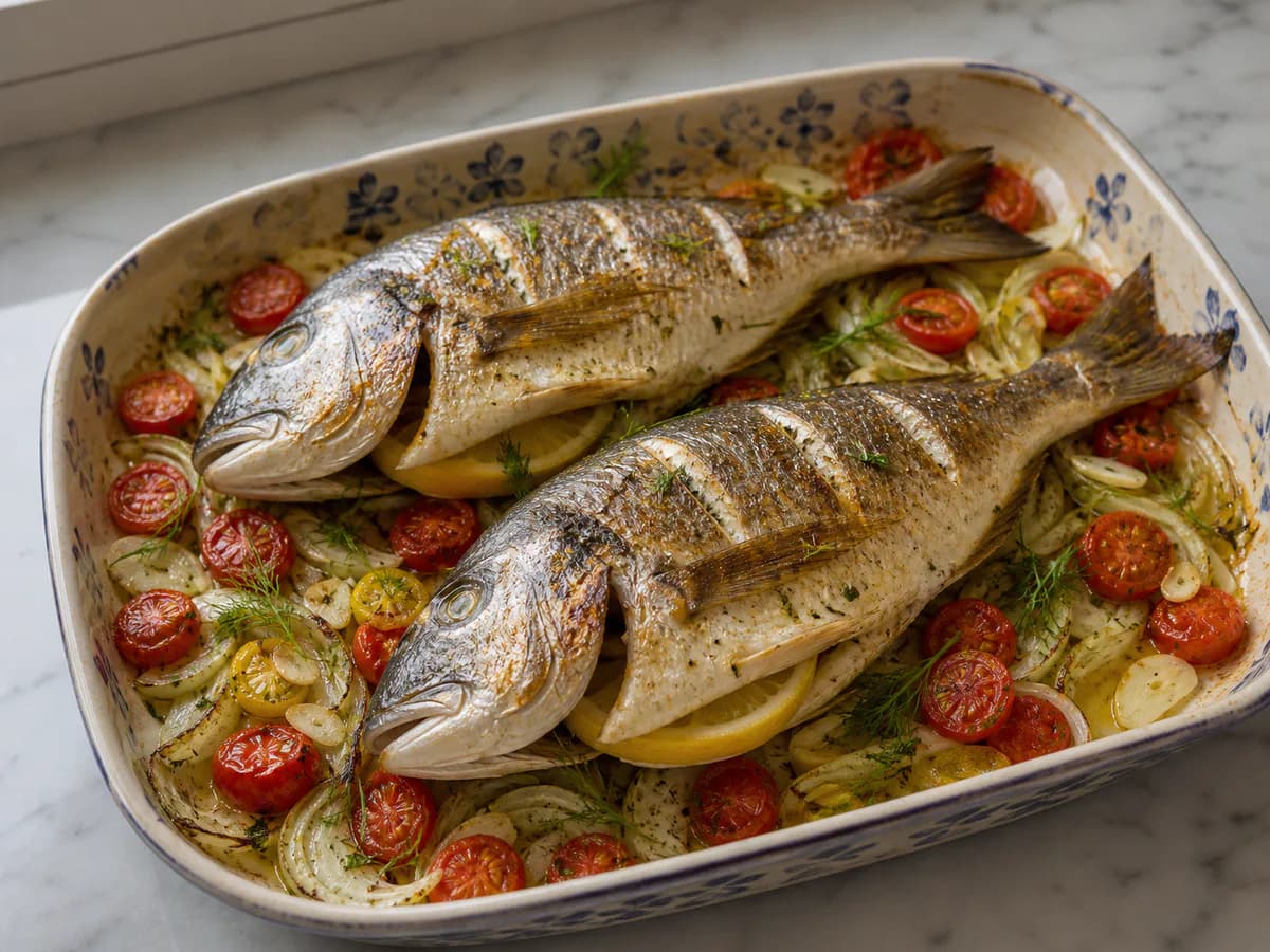 Dourada no Forno com Funcho e Tomate