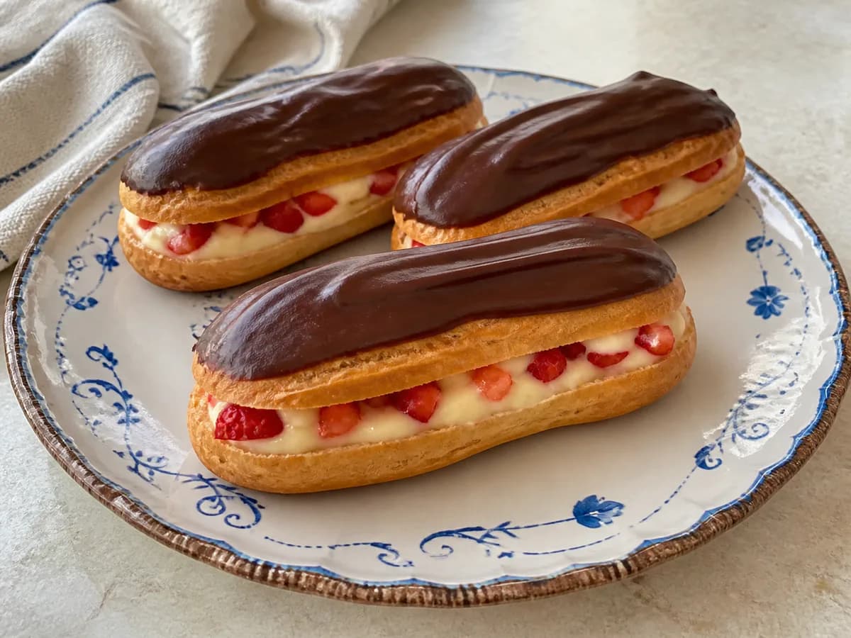 Eclairs de Morango e Requeijão