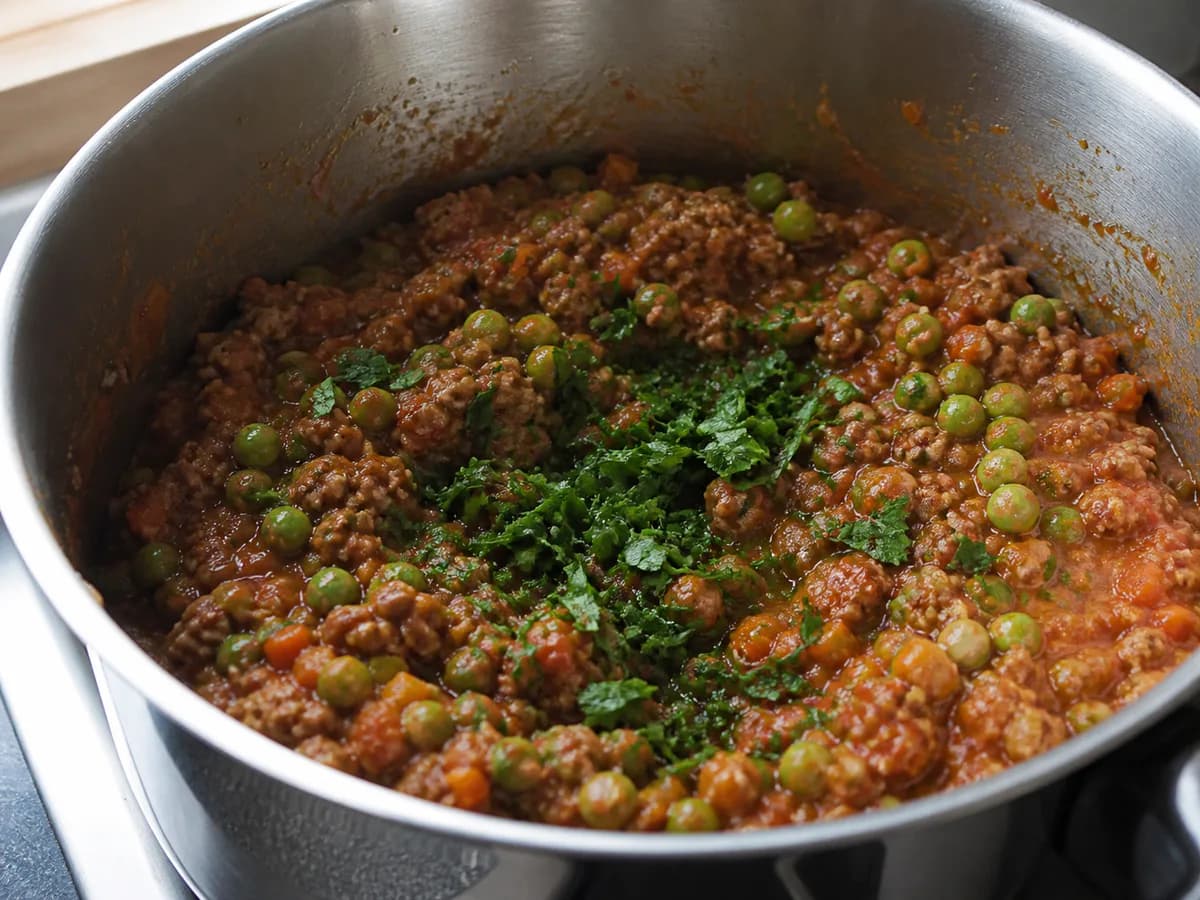 Preparação de Empadão de Carne com Ervilhas e Vinho do Porto durante a confeção