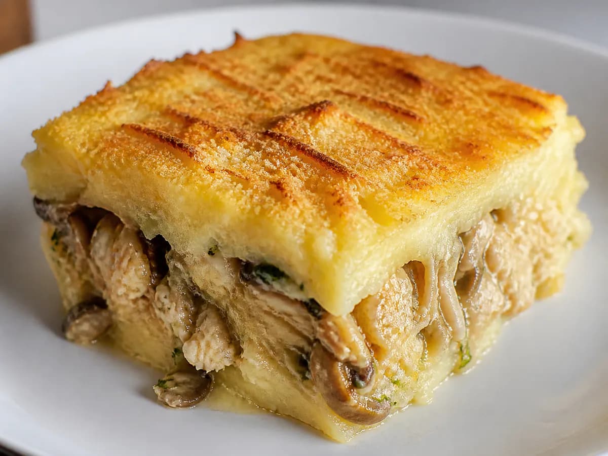 Pormenor de uma porção de Empadão de Pescada Cremoso