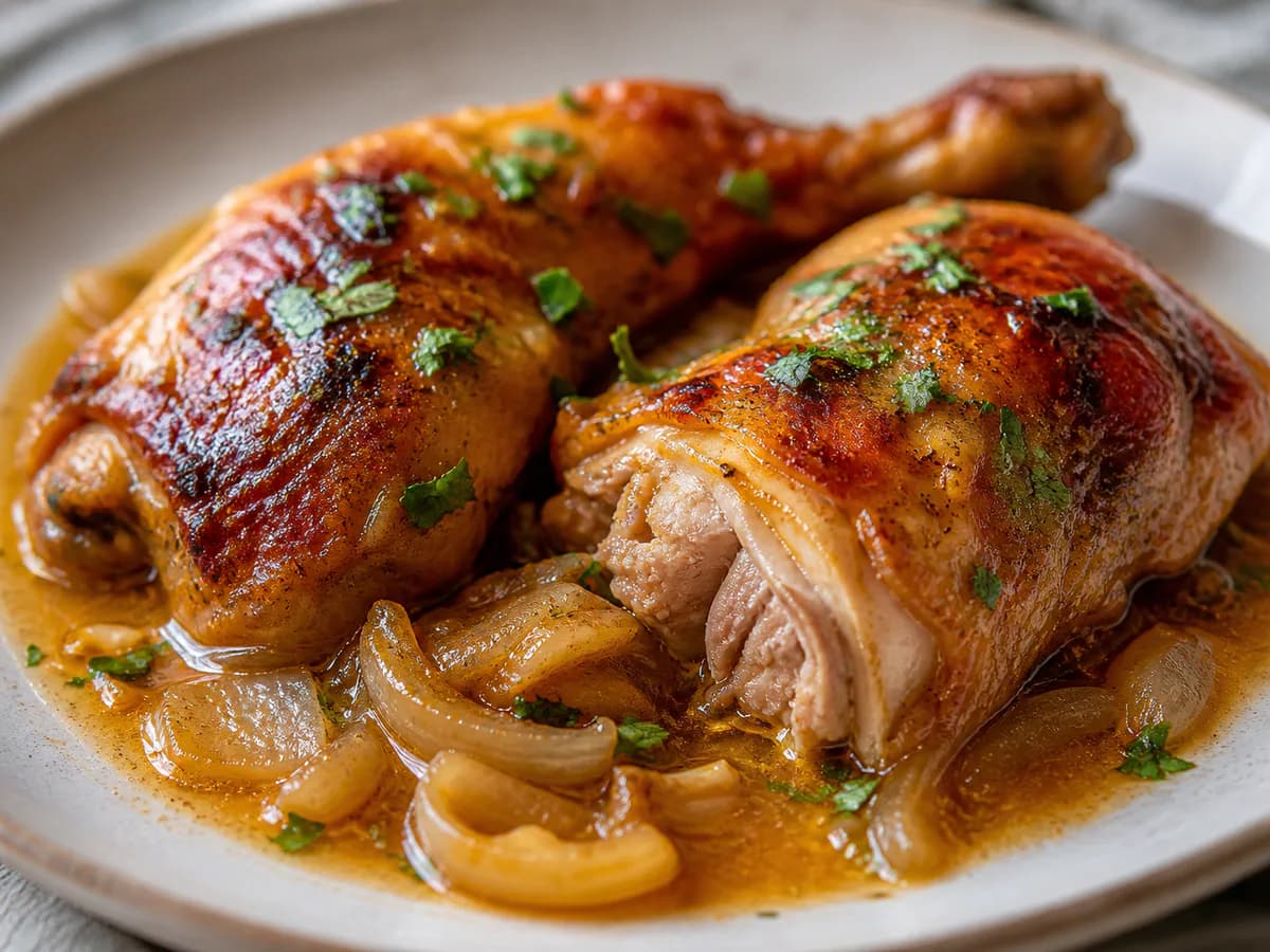 Pormenor de uma porção de Perninhas de Frango Assadas no Forno com Molho Delicioso