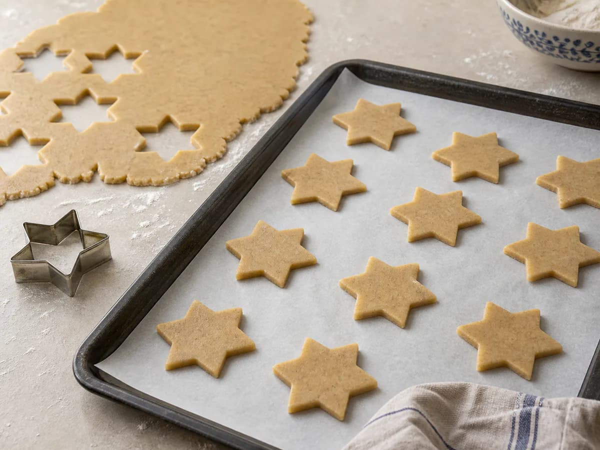 Preparação de Estrelas de Canela Para Vos Desejar Um Feliz Natal durante a confeção
