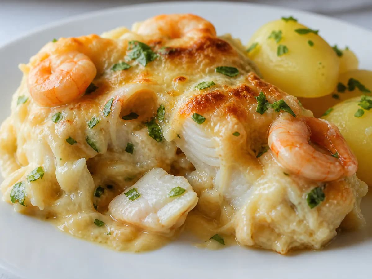 Pormenor de uma porção de Bacalhau com Camarão de Fazer Cair o Queixo
