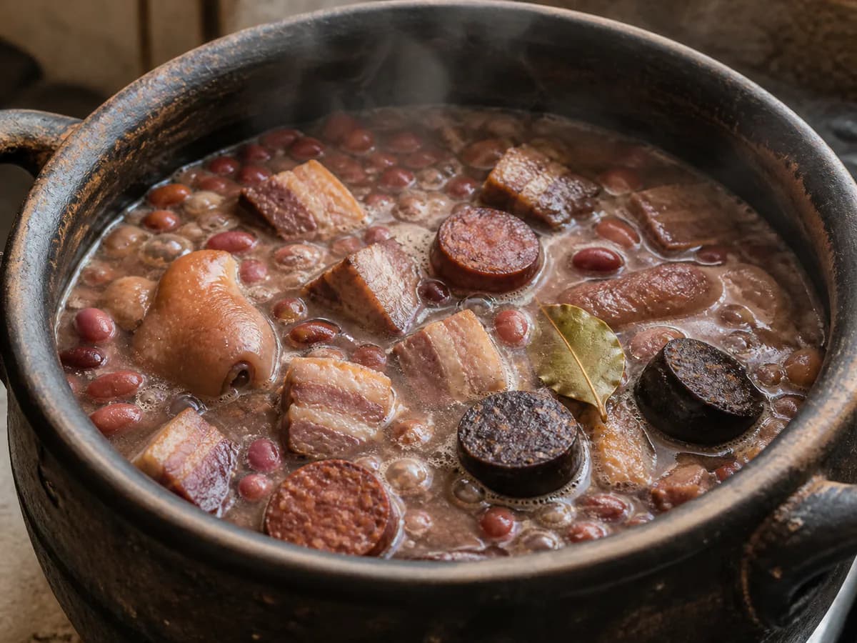Preparação de Feijoada à Transmontana durante a confeção