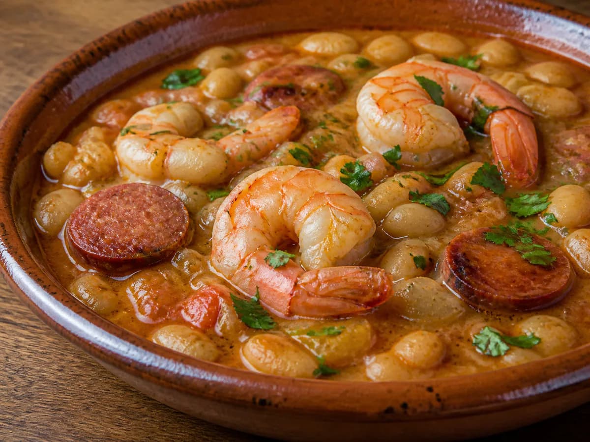 Pormenor de uma porção de Feijoada de Gambas à Transmontana