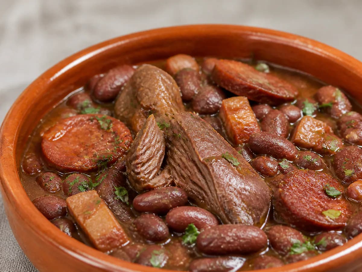 Pormenor de uma porção de Feijoada de Lebre à Transmontana