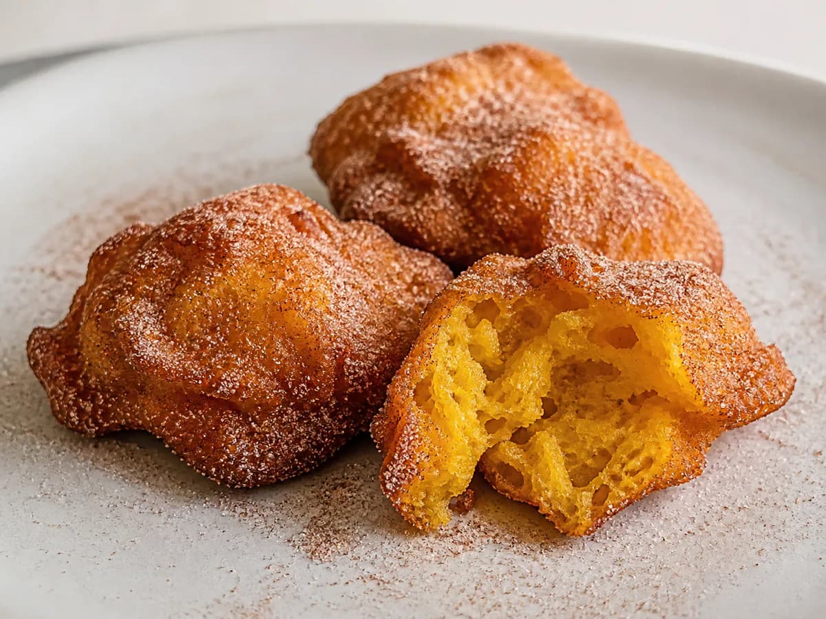 Pormenor de uma porção de Filhós Doces de Abóbora (Bimby)