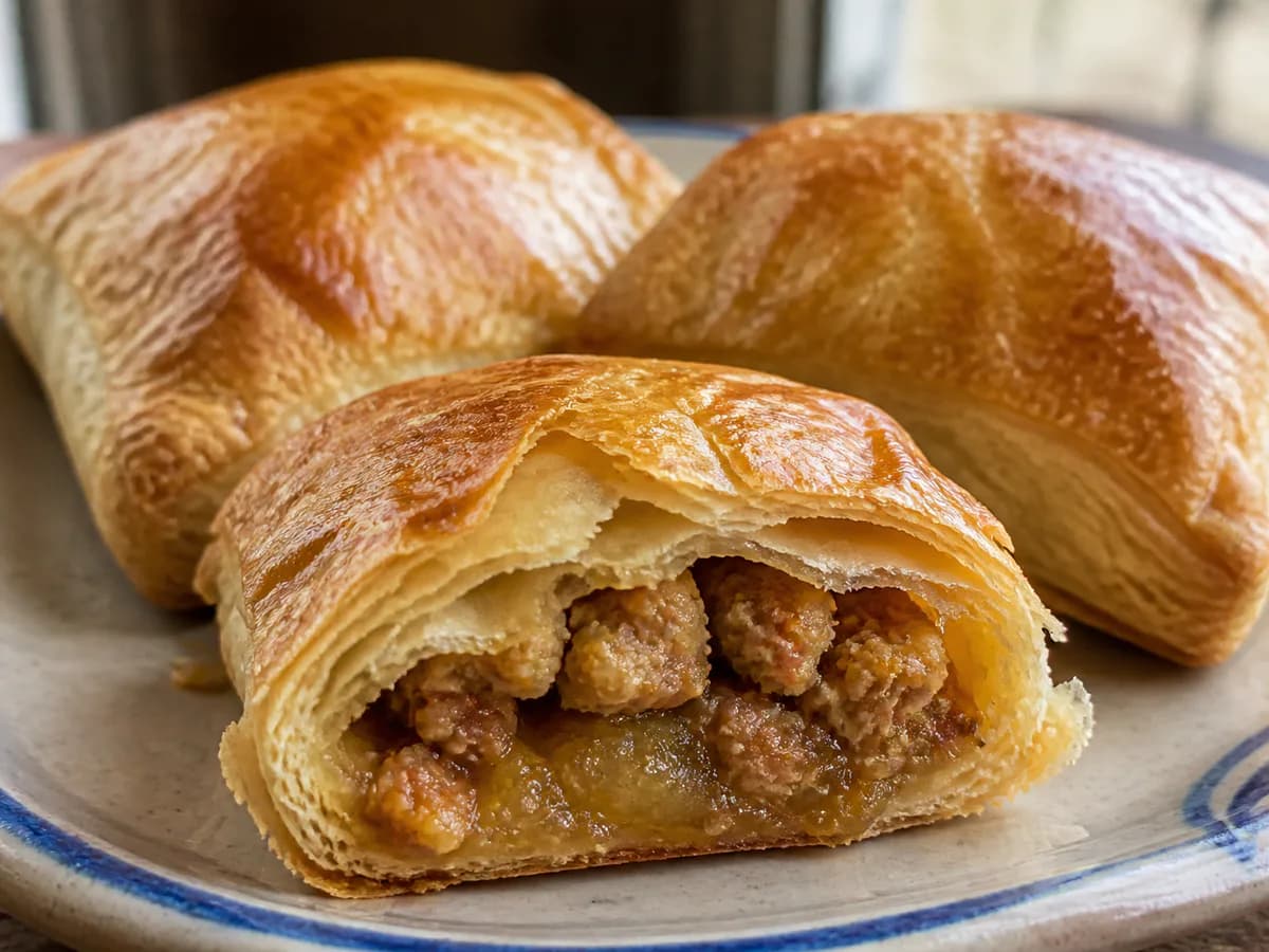 Pormenor de uma porção de Folhadinhos de Alheira com Doce de Maçã