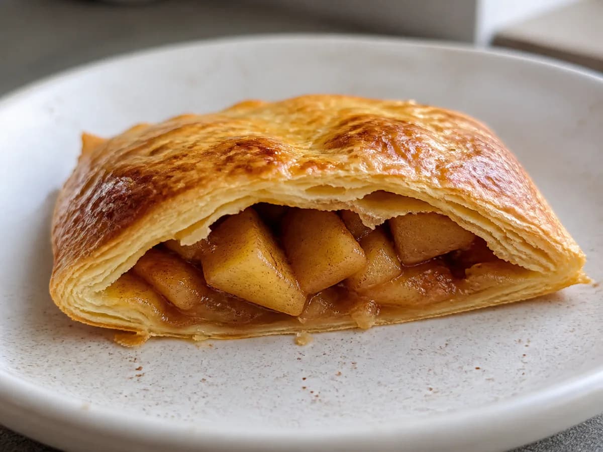 Pormenor de uma porção de Folhadinhos de Maçã com Canela