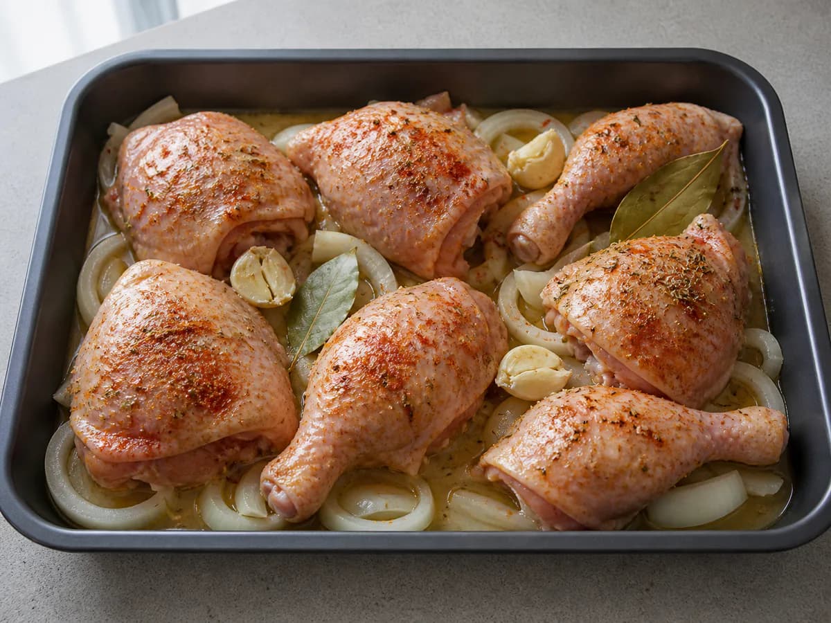 Preparação de Frango com Cerveja no Forno durante a confeção