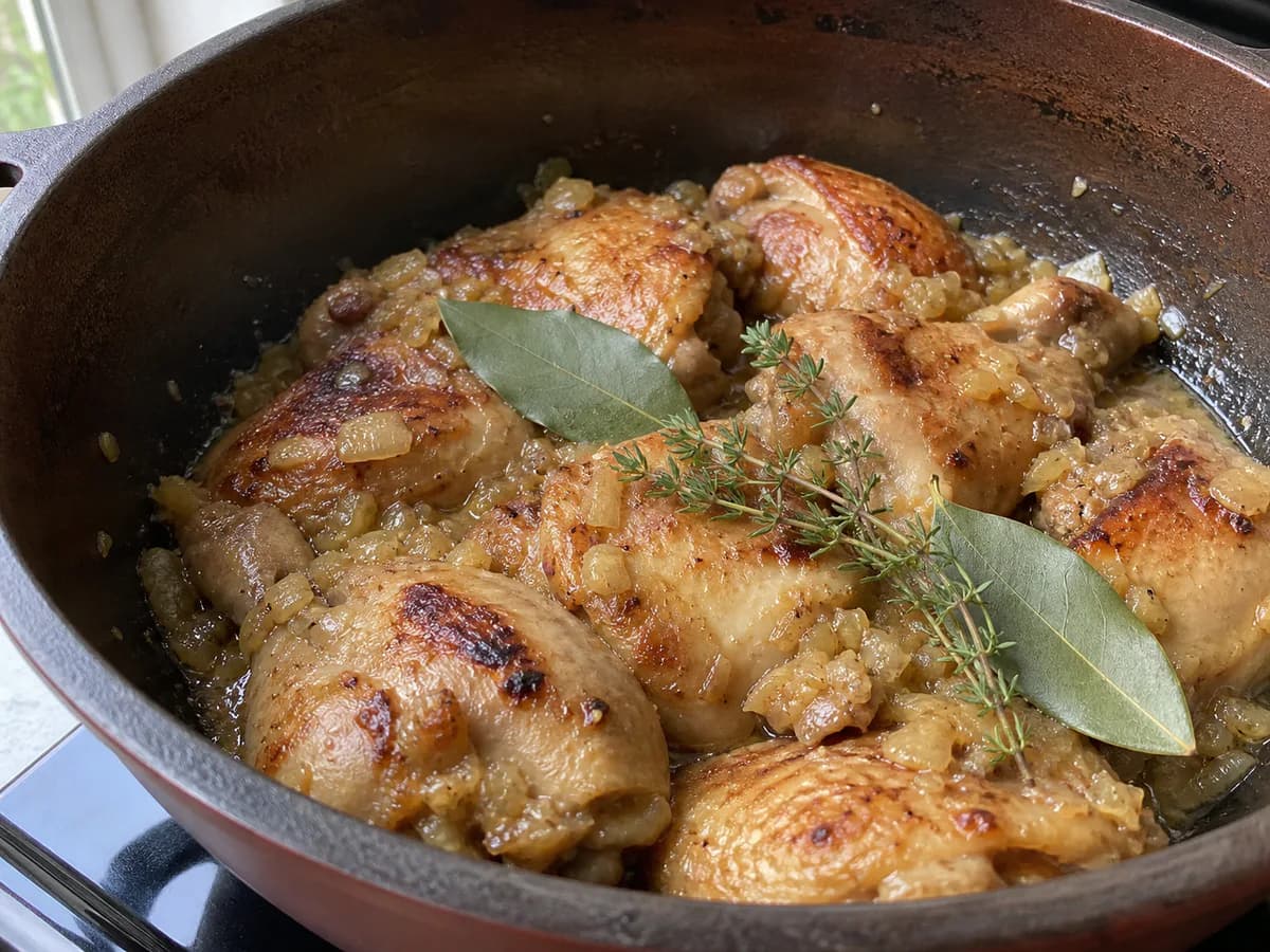 Preparação de Frango Corado à Portuguesa com Molho de Cerveja durante a confeção