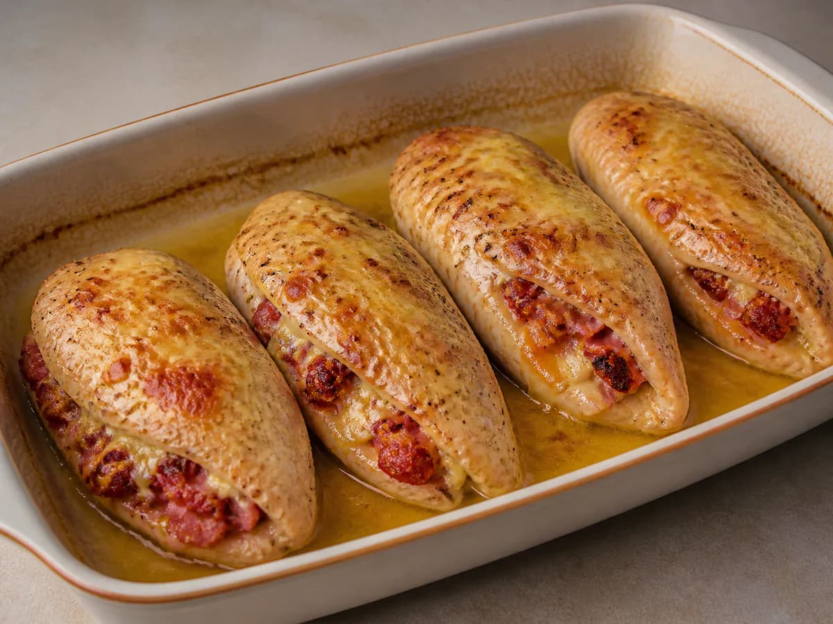 Frango Recheado com Queijo, Fiambre e Chouriço