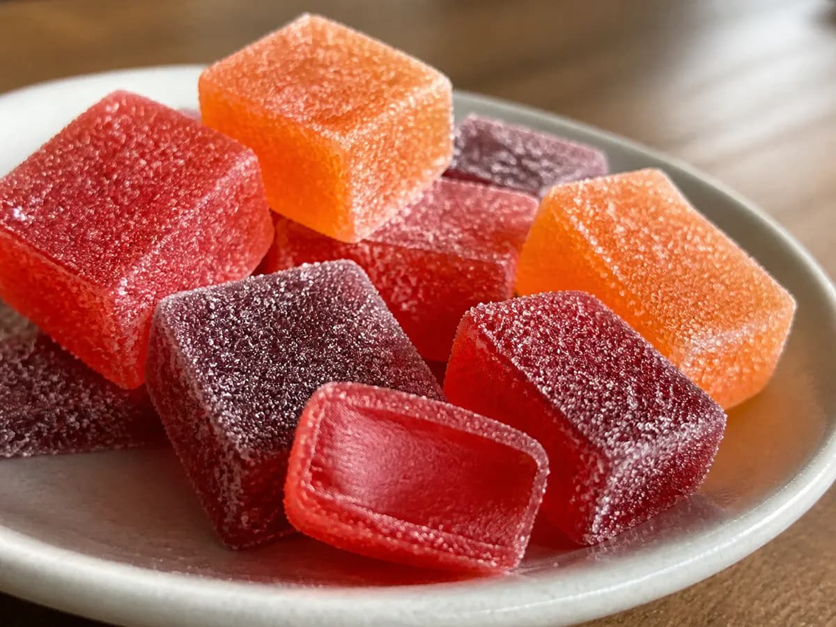 Pormenor de uma porção de Gomas de Fruta Caseiras