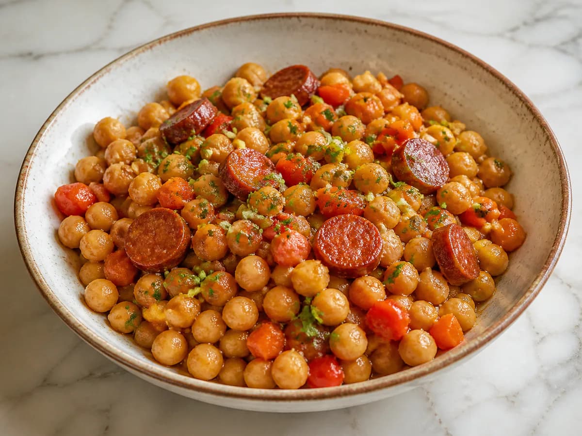 Grão-de-Bico com Chouriço, Pimento e Cenoura