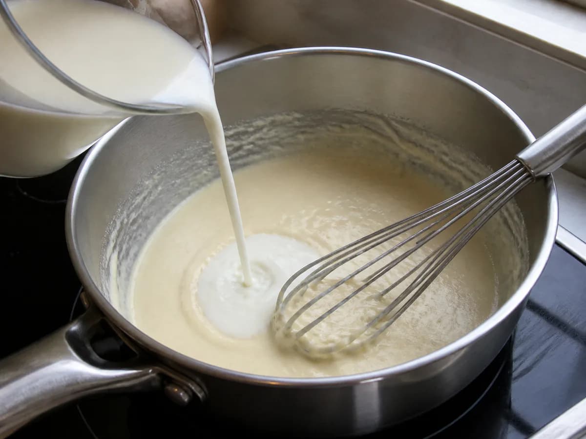 Preparação de Gratinado de Massa com Carne Picada à Portuguesa durante a confeção