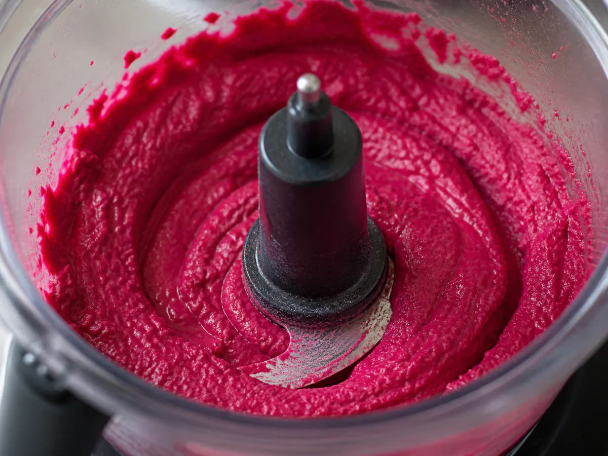 Preparação de Hummus de Beterraba Assada durante a confeção