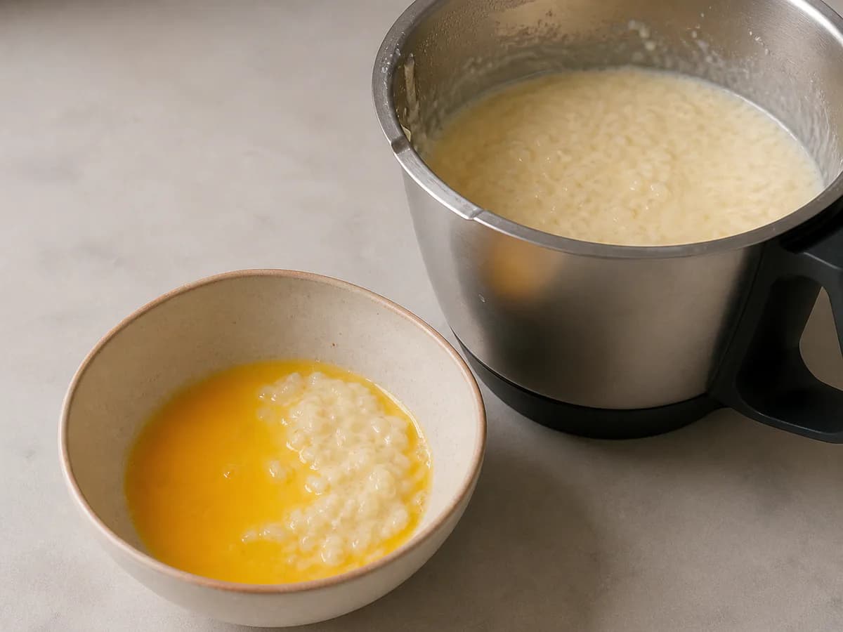 Preparação de Creme de Arroz Doce com Iogurte na Bimby durante a confeção