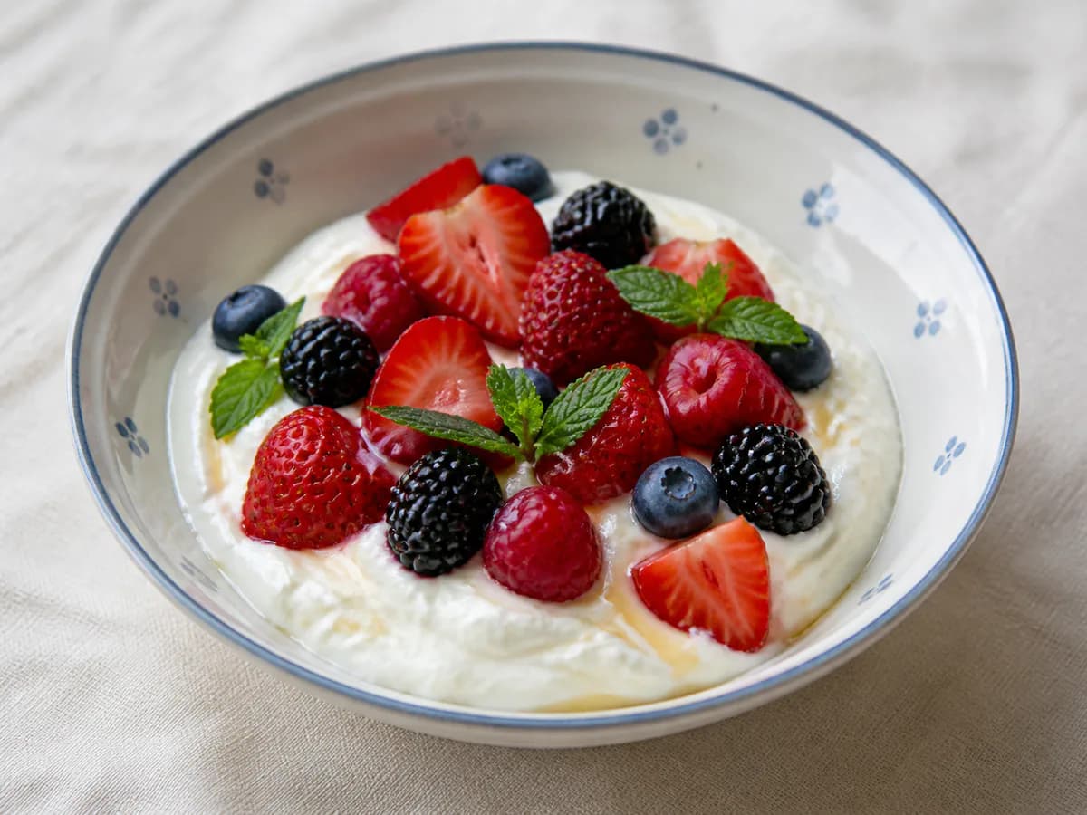 Iogurte Grego Caseiro com Frutos Vermelhos Frescos