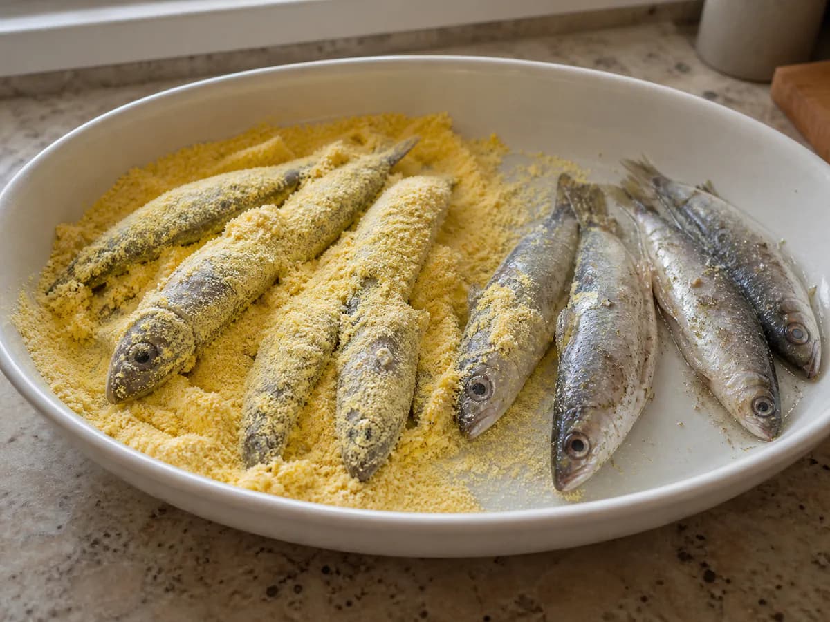 Preparação de Jaquinzinhos Fritos à Moda dos Açores durante a confeção