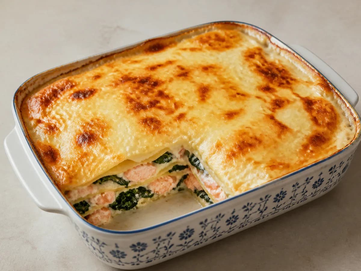 Lasanha de Salmão Fresco e Espinafres