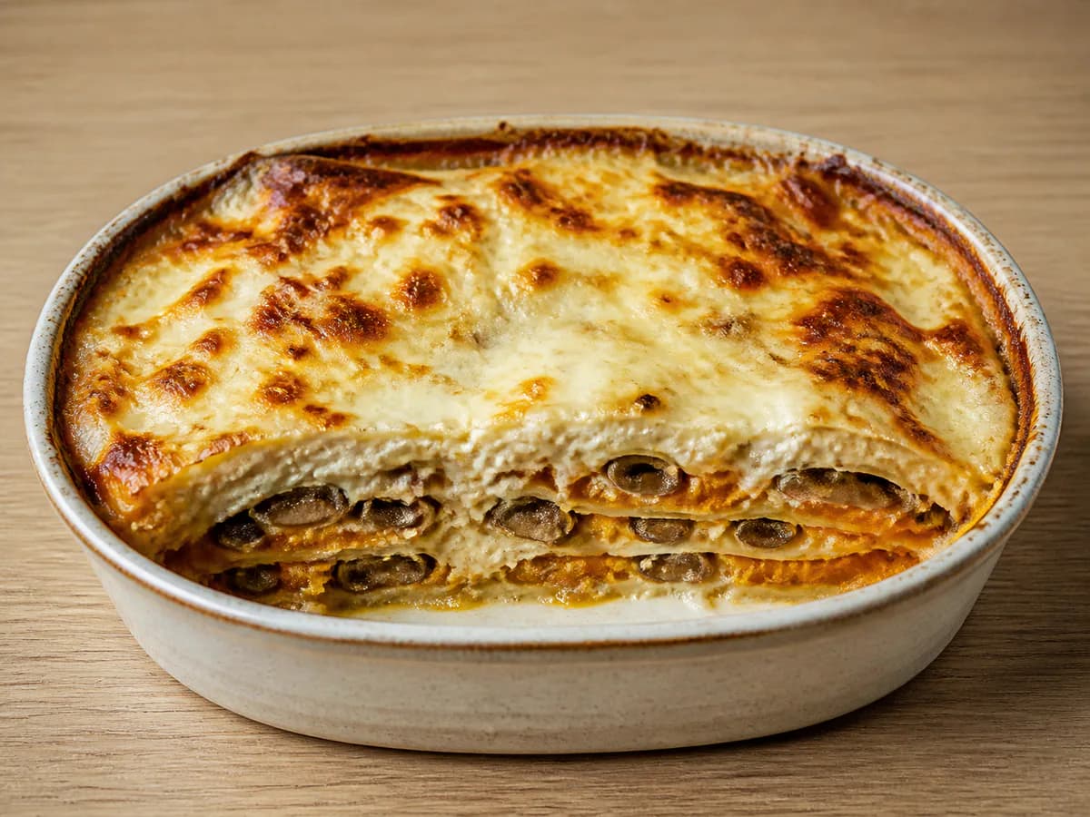 Lasanha Cremosa de Abóbora e Cogumelos