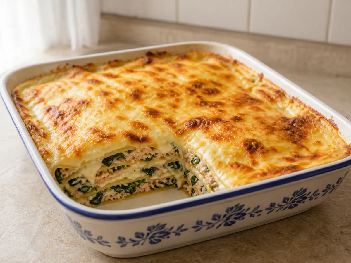 Lasanha de Atum com Espinafres e Bechamel