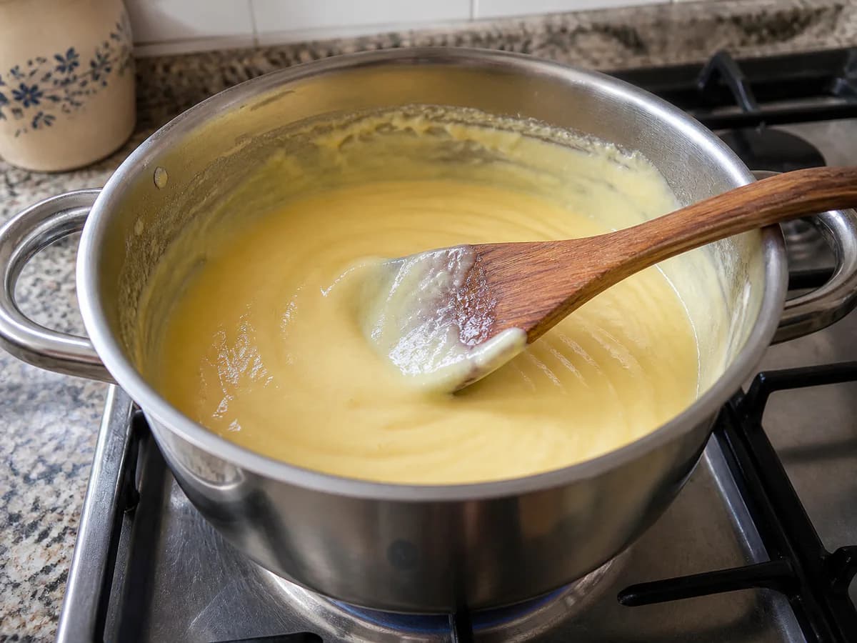 Preparação de Leite-Creme Queimado com 200 g de Açúcar durante a confeção