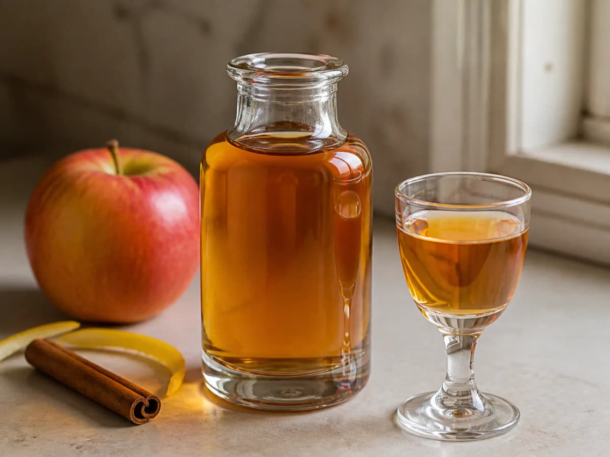 Pormenor de uma porção de Licor de Maçã e Canela