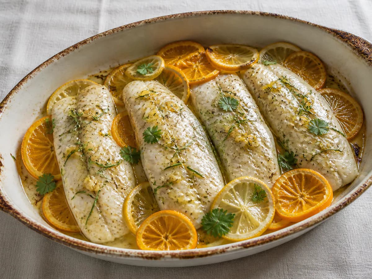 Linguado no Forno com Laranja e Limão