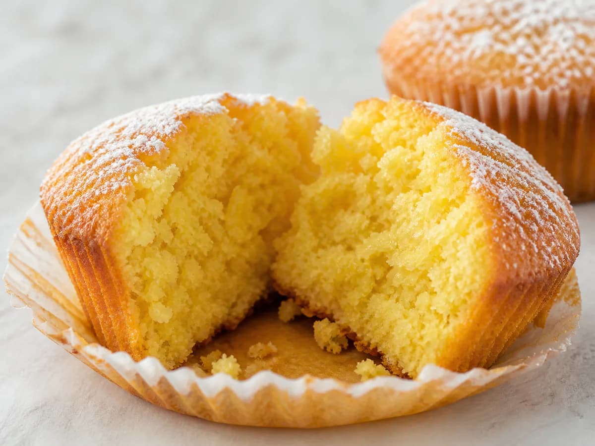 Pormenor de uma porção de Queques de Laranja e Coco do Marco Costa