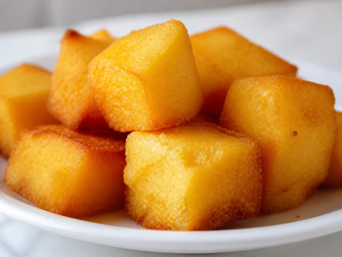 Pormenor de uma porção de Milho Frito à Madeirense